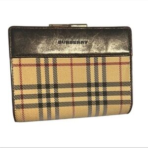 Vintage Unisex Burberry Nova Check Plaid brown leather trim bifold wallet